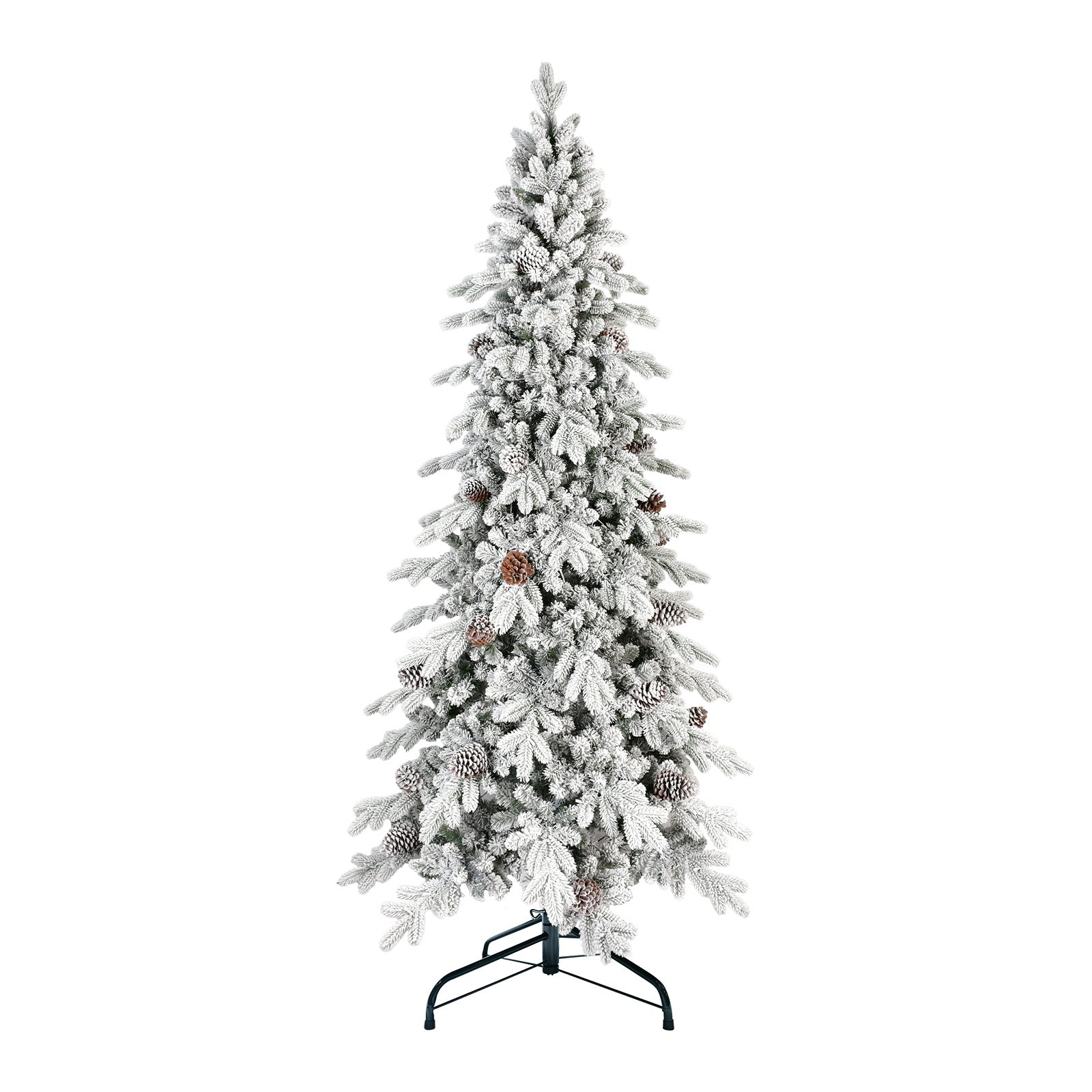 HKM-590227 Flocked PE/PVC Christmas Tree - Available in 7.5ft, 8ft, and 9ft Heights with Pine Cones