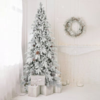 HKM-590227 Flocked PE/PVC Christmas Tree - Available in 7.5ft, 8ft, and 9ft Heights with Pine Cones