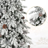 HKM-590227 Flocked PE/PVC Christmas Tree - Available in 7.5ft, 8ft, and 9ft Heights with Pine Cones