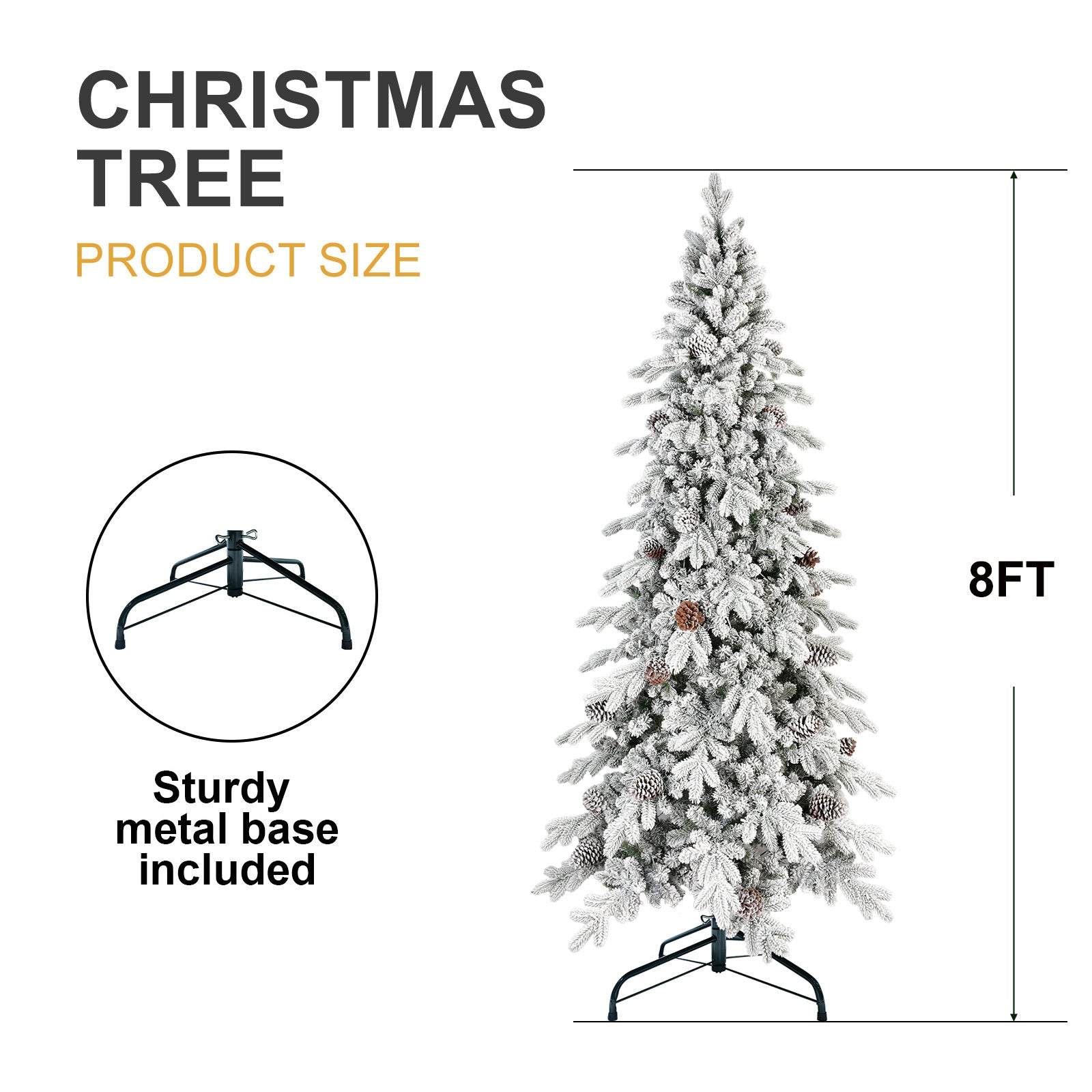 HKM-590227 Flocked PE/PVC Christmas Tree - Available in 7.5ft, 8ft, and 9ft Heights with Pine Cones