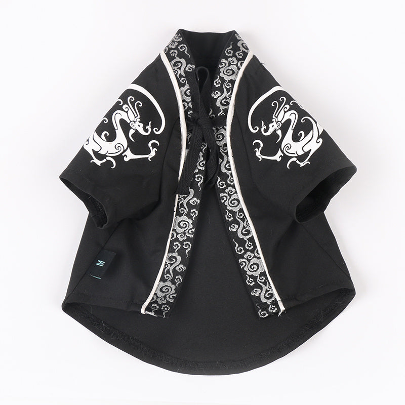 HKM-590227 Small Dog Dragon Robe - Casual Cotton Anti-Hair Clothing in White