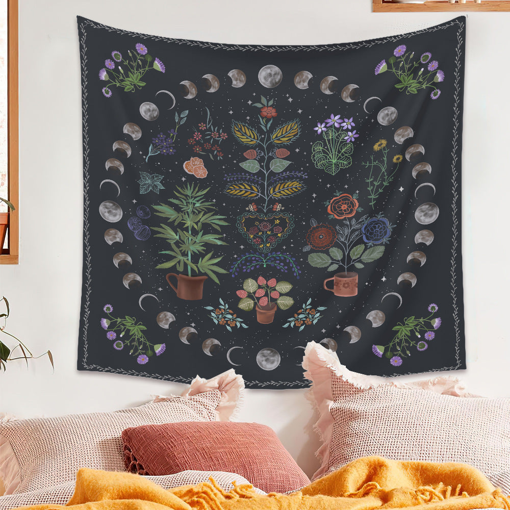 HKM-590547 Moon Phase Tarot Tapestry - Polyester Fiber Wall Hanging, Machine Woven with 100% Durable Material
