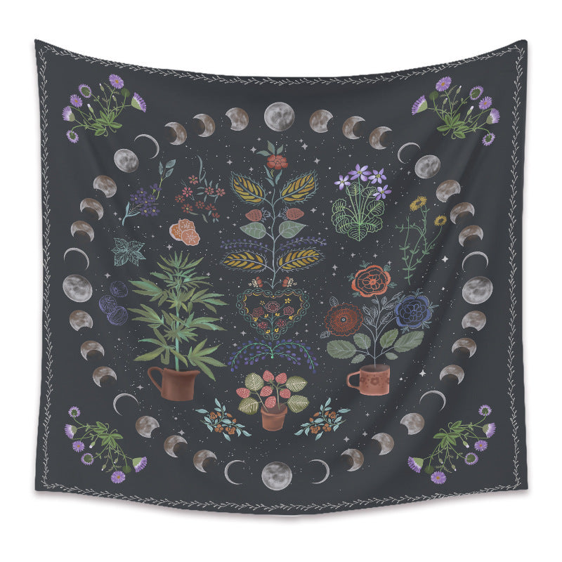HKM-590547 Moon Phase Tarot Tapestry - Polyester Fiber Wall Hanging, Machine Woven with 100% Durable Material