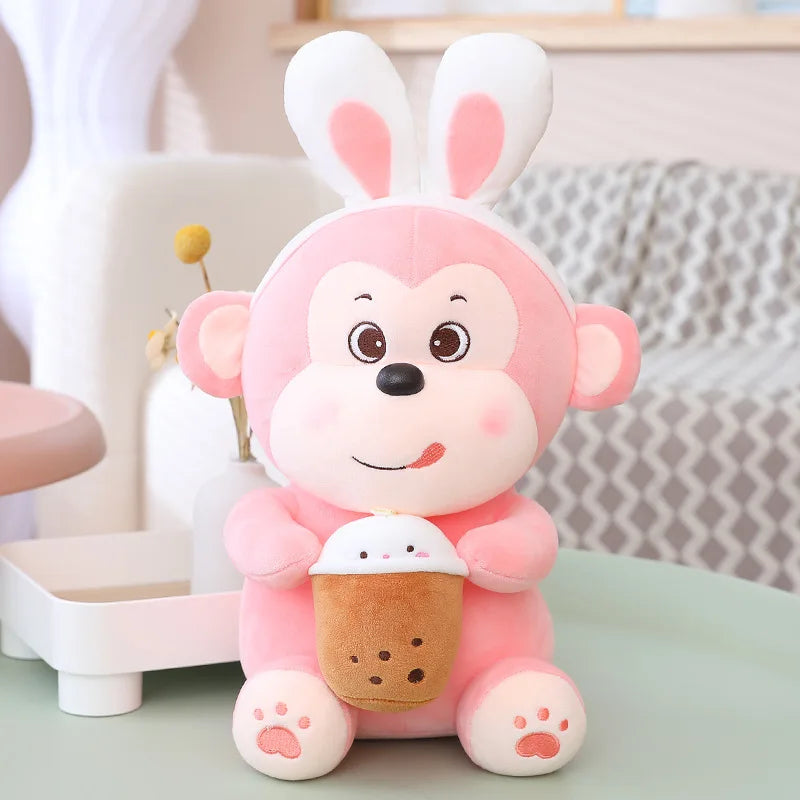 KTX-590611 Kawaii Bubble Tea Monkey Plush Toy - Cute Stuffed Animal Pillow for Kids, 51-99cm