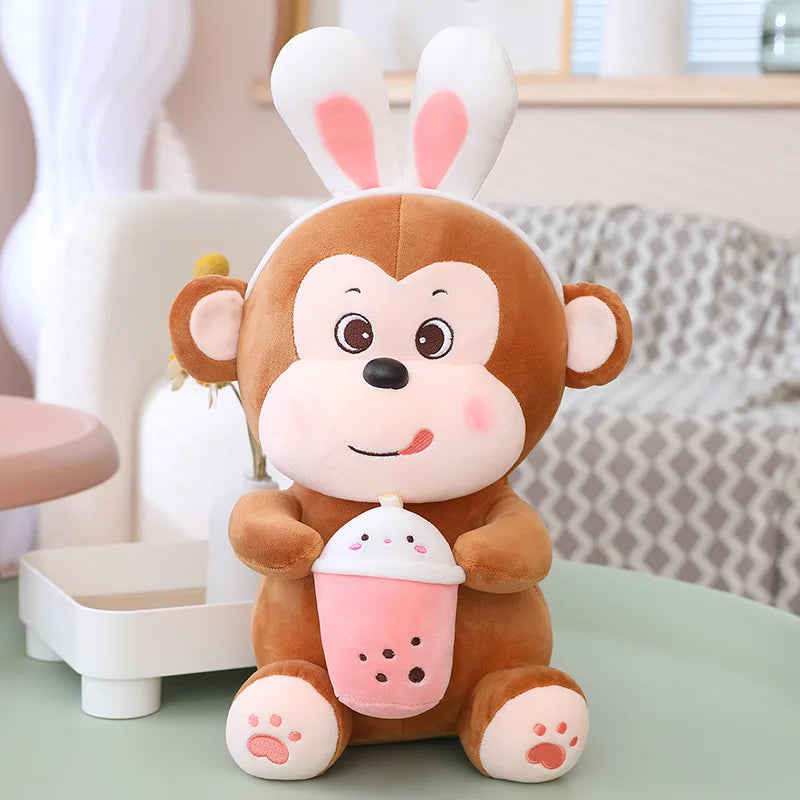 KTX-590611 Kawaii Bubble Tea Monkey Plush Toy - Cute Stuffed Animal Pillow for Kids, 51-99cm