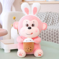 HKM-590611 Kawaii Bubble Tea Monkey Plush Toy - Cute Stuffed Animal Pillow for Kids, 51-99cm