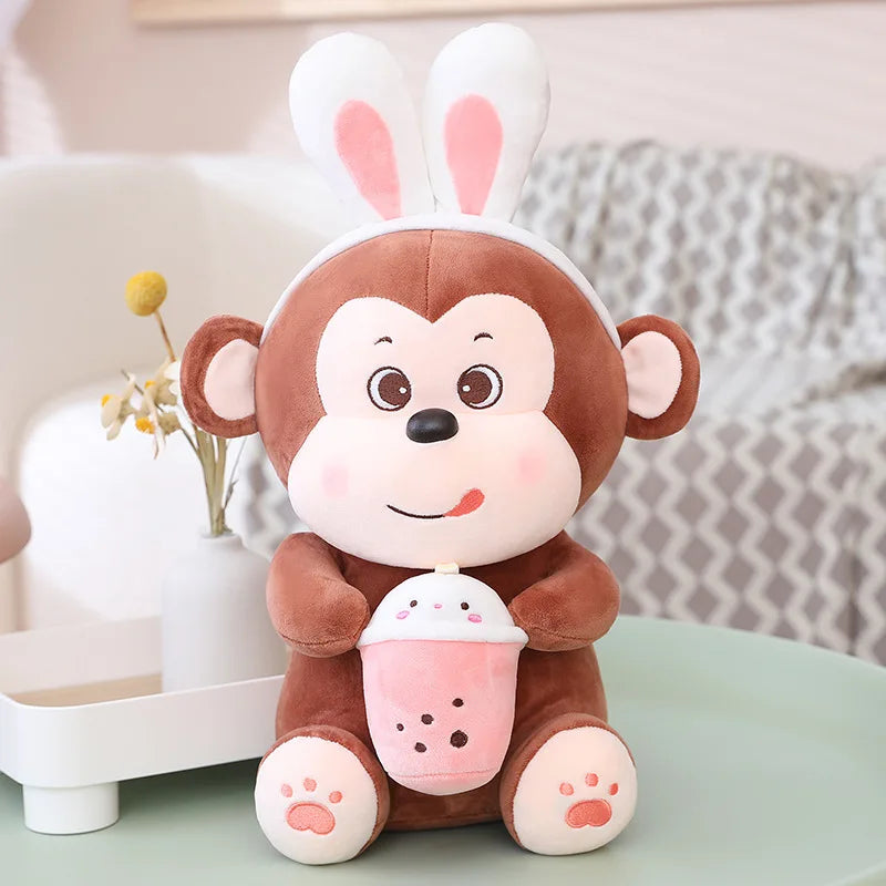 KTX-590611 Kawaii Bubble Tea Monkey Plush Toy - Cute Stuffed Animal Pillow for Kids, 51-99cm