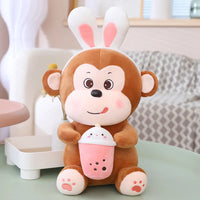 HKM-590611 Kawaii Bubble Tea Monkey Plush Toy - Cute Stuffed Animal Pillow for Kids, 51-99cm