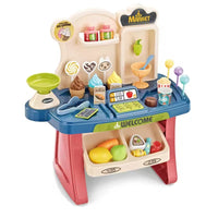 HKM-590739 Children's Mini Supermarket Play Set with Checkout Station and Ice Cream Vending Table