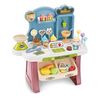 HKM-590739 Children's Mini Supermarket Play Set with Checkout Station and Ice Cream Vending Table
