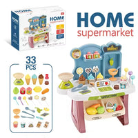 HKM-590739 Children's Mini Supermarket Play Set with Checkout Station and Ice Cream Vending Table