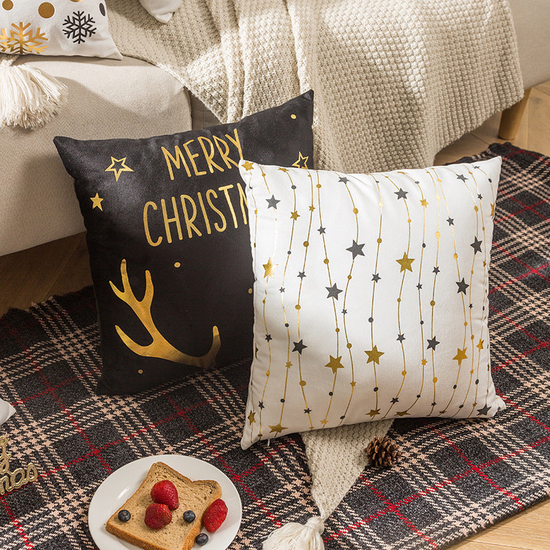 HKM-590739 Nordic Christmas Pillow Cover with Gilding Letters, Plush, Modern Simplicity, 45x45cm