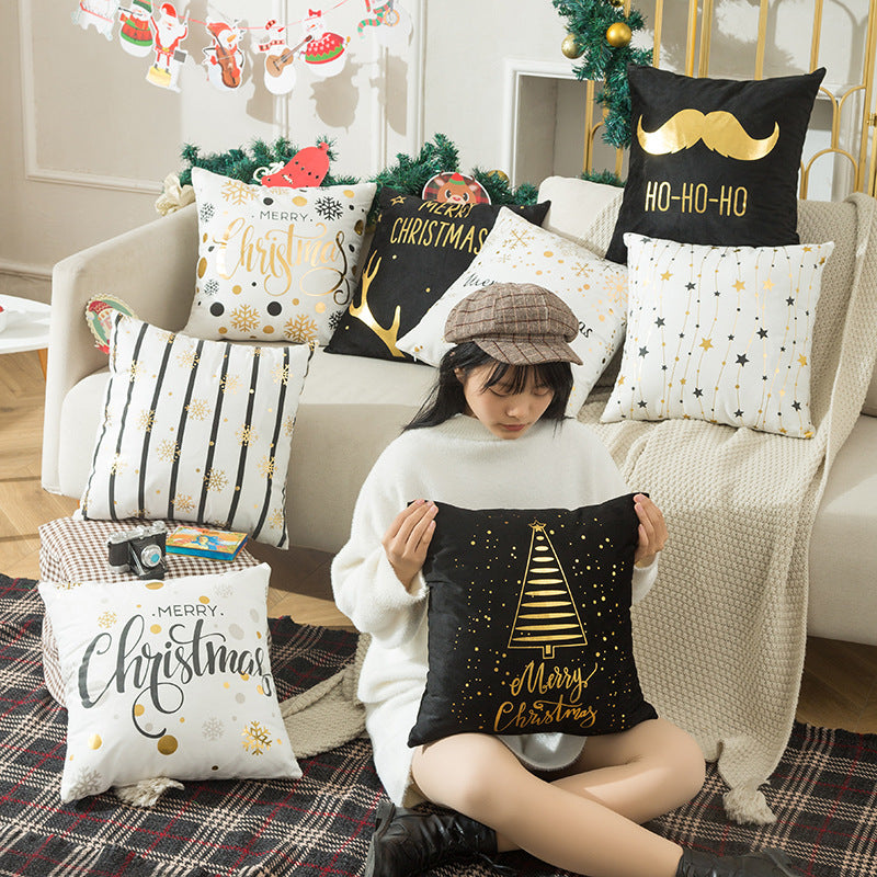 HKM-590739 Nordic Christmas Pillow Cover with Gilding Letters, Plush, Modern Simplicity, 45x45cm