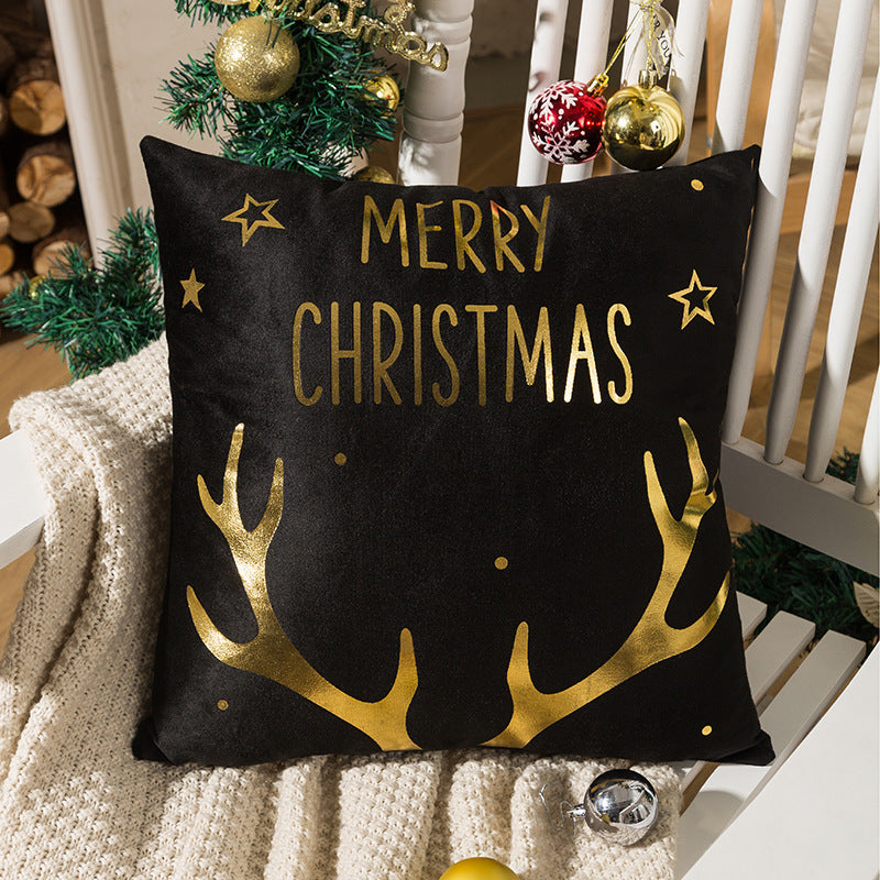 HKM-590739 Nordic Christmas Pillow Cover with Gilding Letters, Plush, Modern Simplicity, 45x45cm