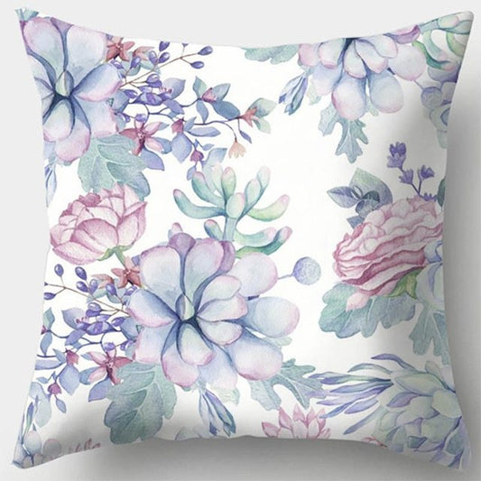 HKM-590995 White Modern Cotton and Linen Floral Cushion Cover, 40x40cm