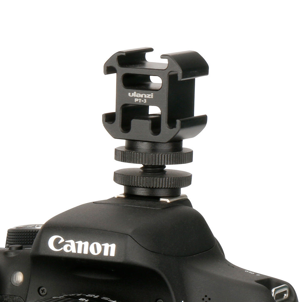 HKM-591123 Three-Head Hot Shoe Aluminum Camera Base for Microphone and Monitor