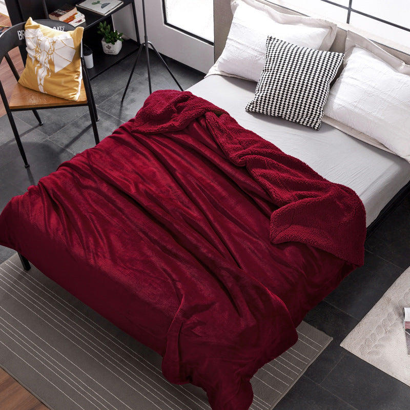 HKM-591251 Double-Layer Solid Color Polyester Milk Fleece Blanket in Multiple Colors