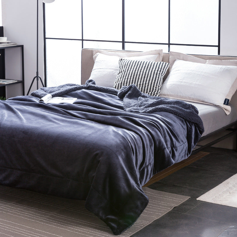HKM-591251 Double-Layer Solid Color Polyester Milk Fleece Blanket in Multiple Colors