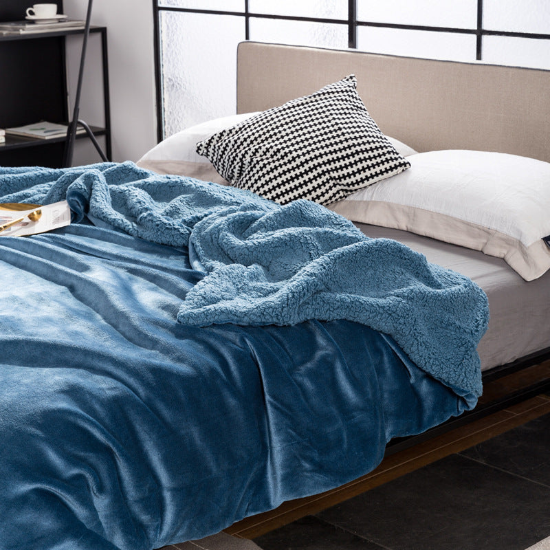 HKM-591251 Double-Layer Solid Color Polyester Milk Fleece Blanket in Multiple Colors