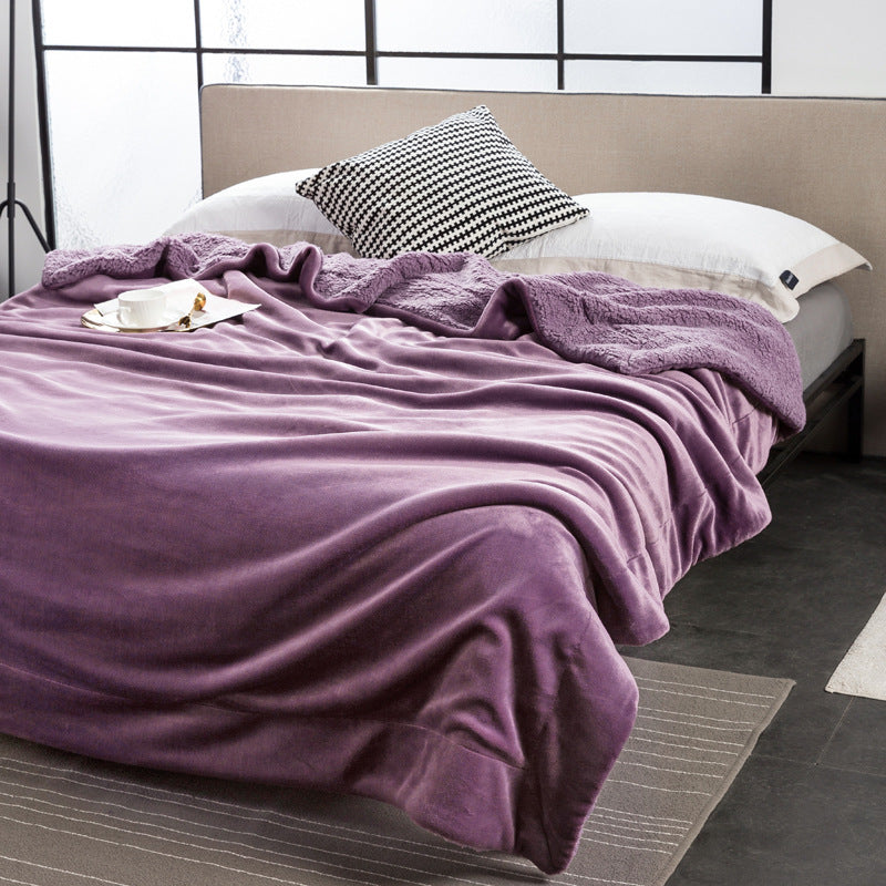HKM-591251 Double-Layer Solid Color Polyester Milk Fleece Blanket in Multiple Colors