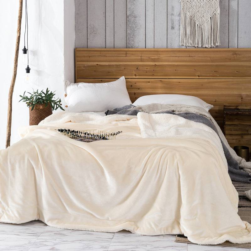 HKM-591251 Double-Layer Solid Color Polyester Milk Fleece Blanket in Multiple Colors