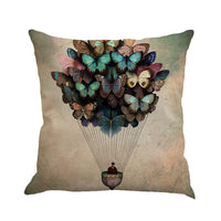 HKM-591315 Colorful Butterfly Linen Pillow Cover - Scenery Design, 45x45cm, No Insert Included