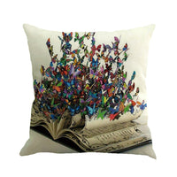 HKM-591315 Colorful Butterfly Linen Pillow Cover - Scenery Design, 45x45cm, No Insert Included