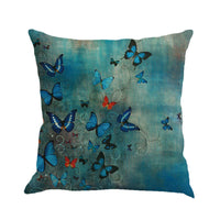 HKM-591315 Colorful Butterfly Linen Pillow Cover - Scenery Design, 45x45cm, No Insert Included