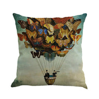 HKM-591315 Colorful Butterfly Linen Pillow Cover - Scenery Design, 45x45cm, No Insert Included
