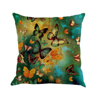 HKM-591315 Colorful Butterfly Linen Pillow Cover - Scenery Design, 45x45cm, No Insert Included