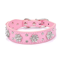HKM-591699 Rhinestone Flower Pattern PU Leather Dog Collar for Small & Medium Breeds