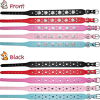 HKM-591699 Rhinestone Flower Pattern PU Leather Dog Collar for Small & Medium Breeds