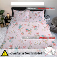 HKM-591763 Elegant Floral Microfiber Duvet Set with Comforter and Pillow Shams - Available in Multiple Sizes
