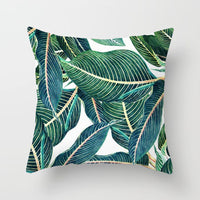 HKM-592147 Modern Green Plant Printed Peach Skin Cushion Cover - 45x45 cm