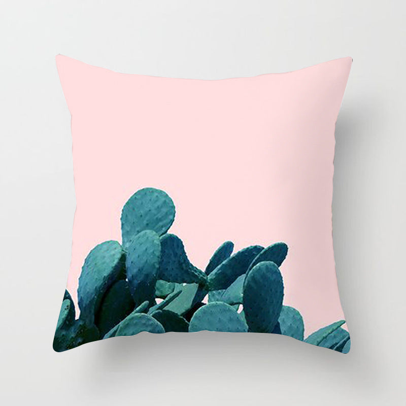 HKM-592147 Modern Green Plant Printed Peach Skin Cushion Cover - 45x45 cm