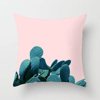 HKM-592147 Modern Green Plant Printed Peach Skin Cushion Cover - 45x45 cm