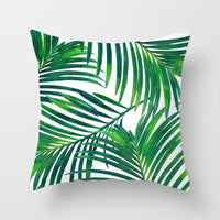 HKM-592147 Modern Green Plant Printed Peach Skin Cushion Cover - 45x45 cm