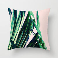 HKM-592147 Modern Green Plant Printed Peach Skin Cushion Cover - 45x45 cm