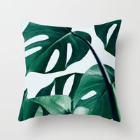 HKM-592147 Modern Green Plant Printed Peach Skin Cushion Cover - 45x45 cm