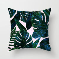 HKM-592147 Modern Green Plant Printed Peach Skin Cushion Cover - 45x45 cm