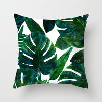 HKM-592147 Modern Green Plant Printed Peach Skin Cushion Cover - 45x45 cm