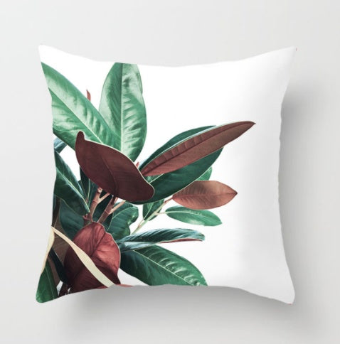 HKM-592147 Modern Green Plant Printed Peach Skin Cushion Cover - 45x45 cm