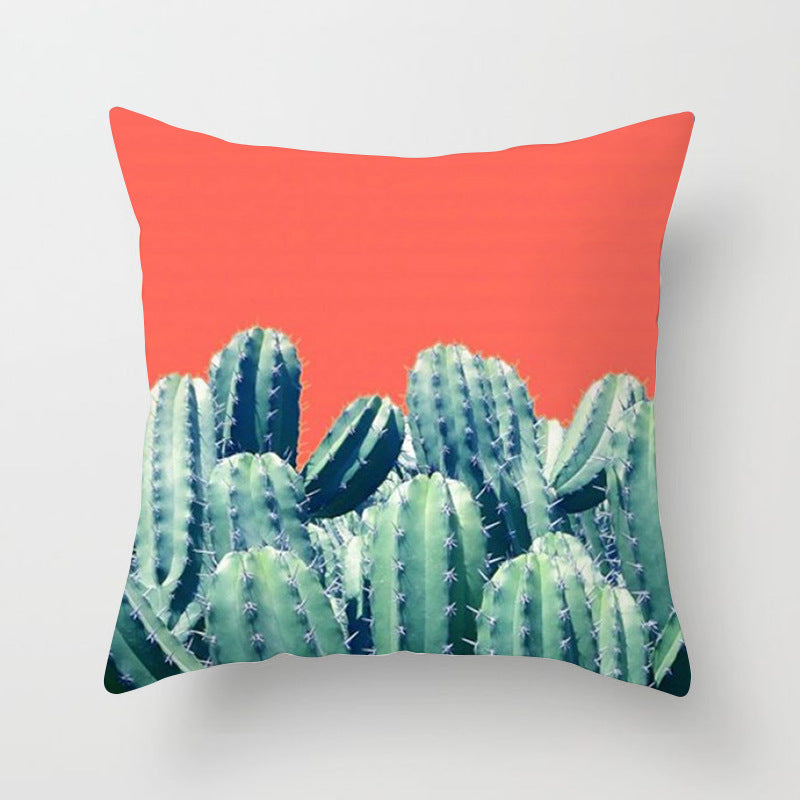 HKM-592147 Modern Green Plant Printed Peach Skin Cushion Cover - 45x45 cm