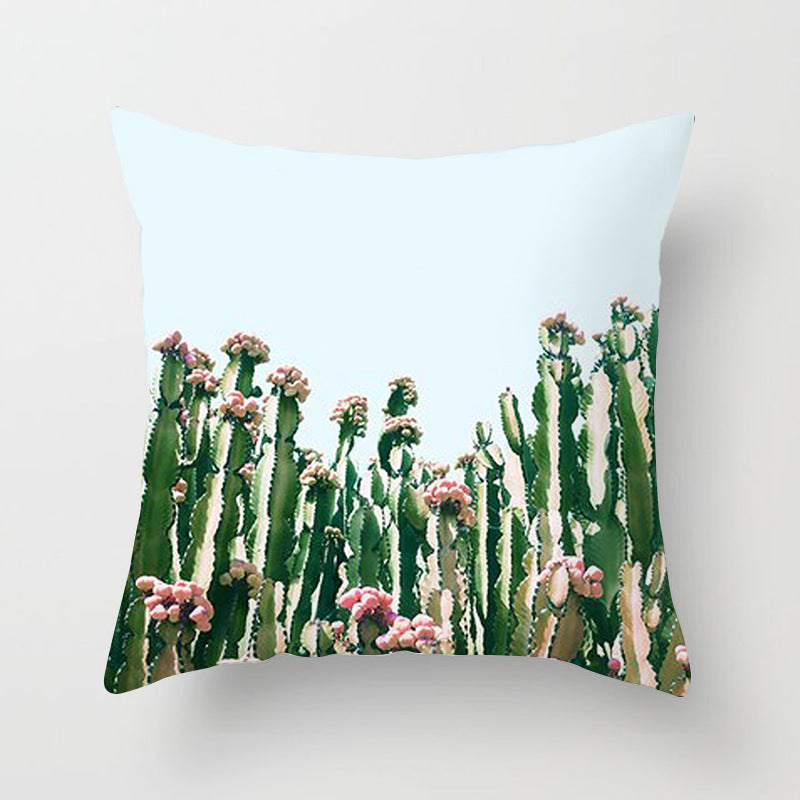 HKM-592147 Modern Green Plant Printed Peach Skin Cushion Cover - 45x45 cm