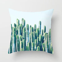 HKM-592147 Modern Green Plant Printed Peach Skin Cushion Cover - 45x45 cm