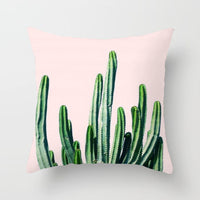 HKM-592147 Modern Green Plant Printed Peach Skin Cushion Cover - 45x45 cm