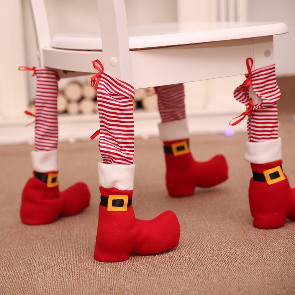 HKM-592211 Christmas Red Fabric Chair Cover - Decorative Table Leg Cover, 38x9cm