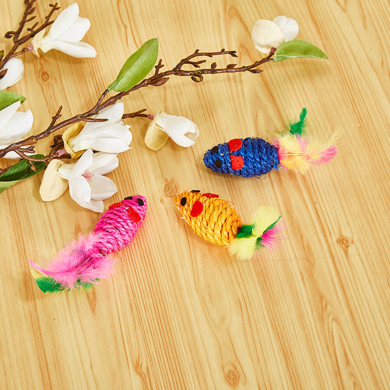 HKM-592531 Color Sisal Mouse Cat Teaser Toy Molar Grinding Claw