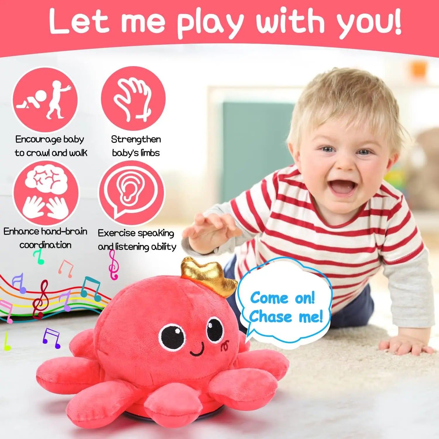 Musical Plush Octopus Toy for Babies with LED Lights - Crawling Fun for Toddlers