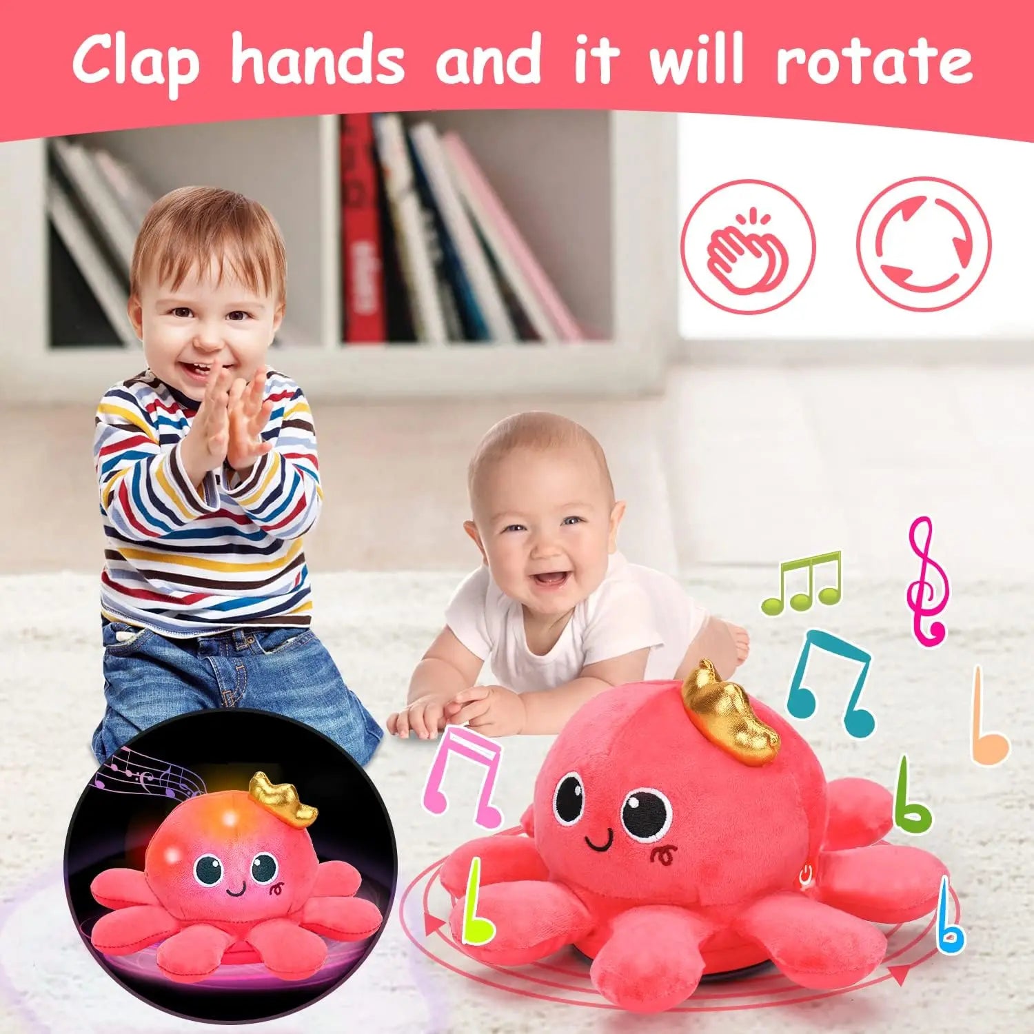Musical Plush Octopus Toy for Babies with LED Lights - Crawling Fun for Toddlers